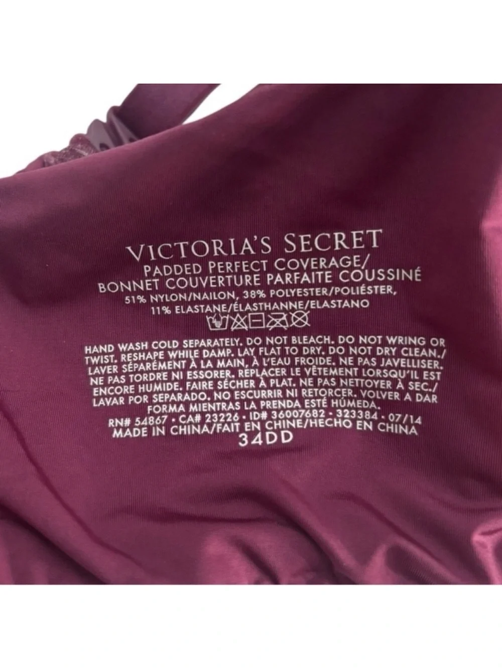 Victoria's Secret Burgundy Wine Padded Perfect Coverage underwire bra 34DD - Picture 12 of 13